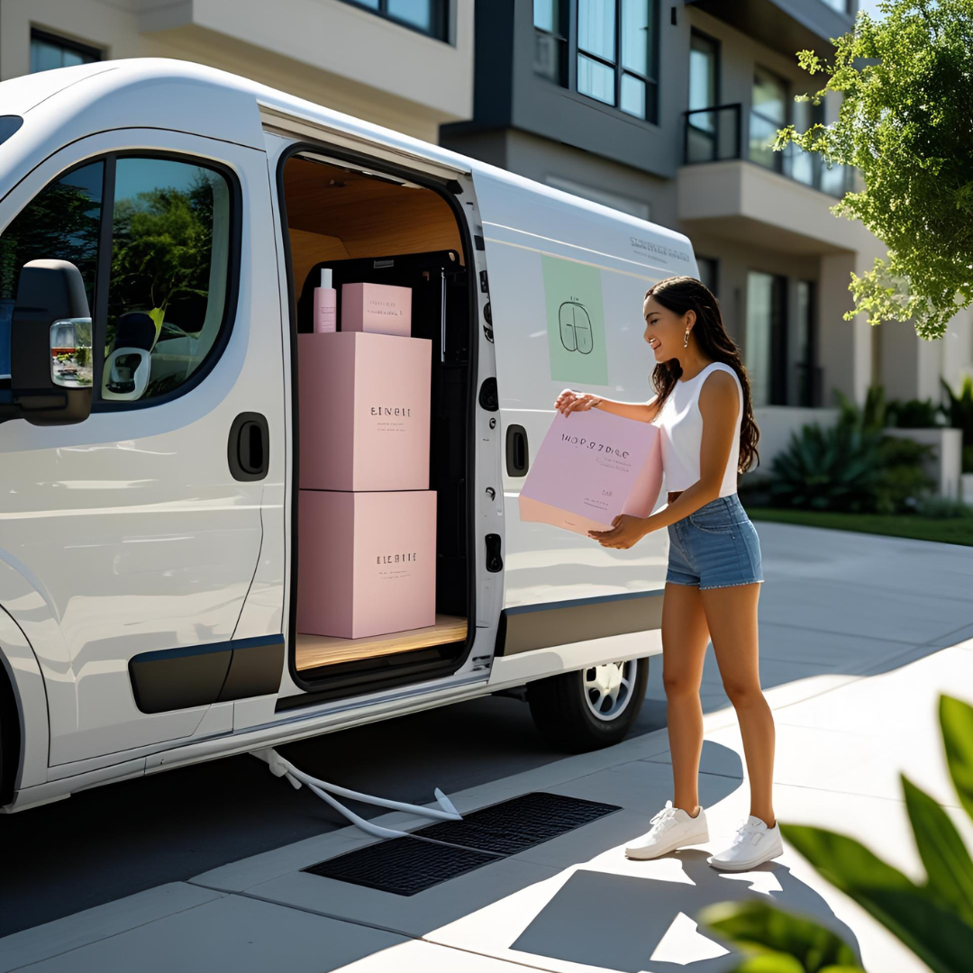 Woman receiving beauty package via last-mile delivery in 2025