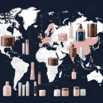 Illustration of global beauty supply chain with eco-packaging and smart logistics tech