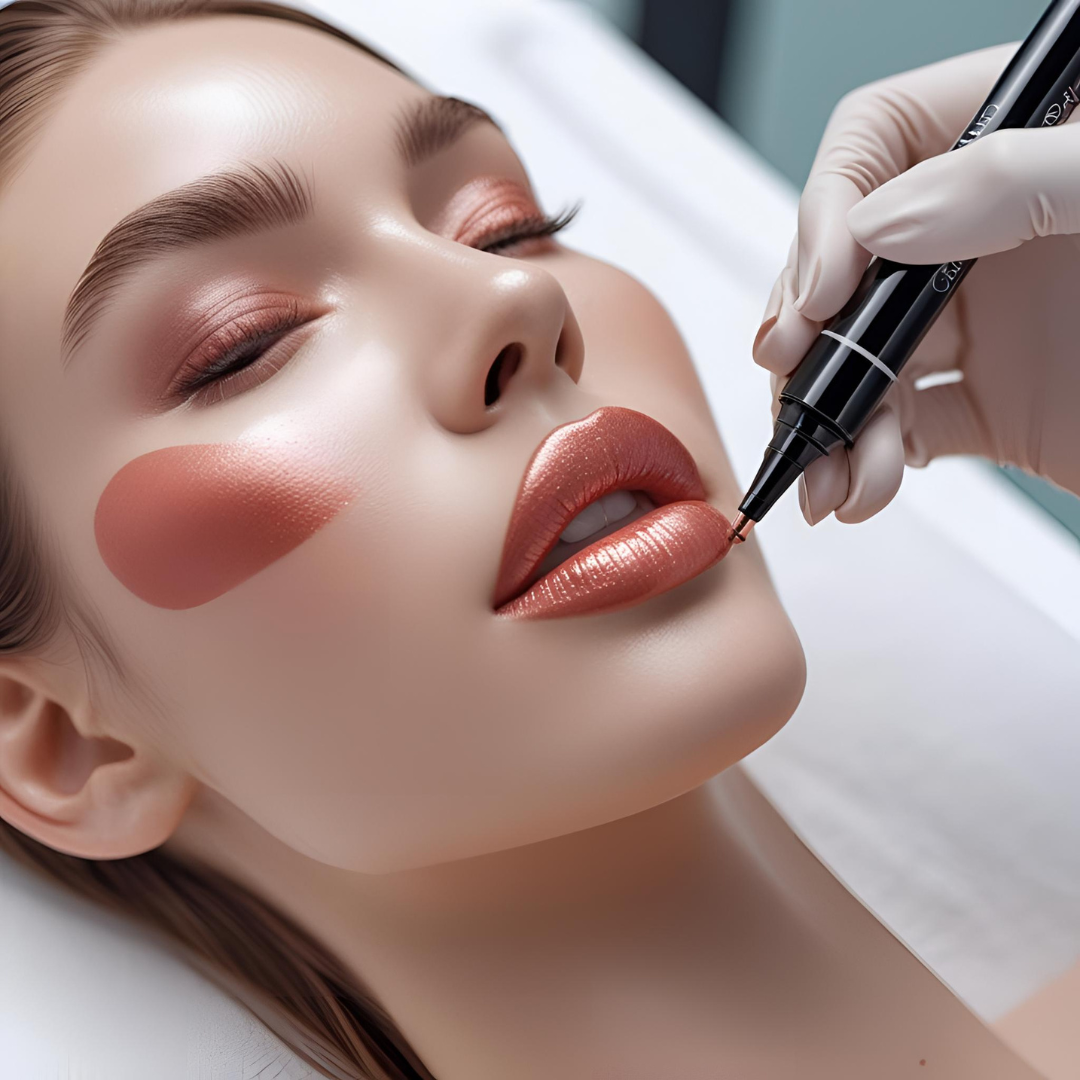 Lip blushing treatment in beauty clinic 2025